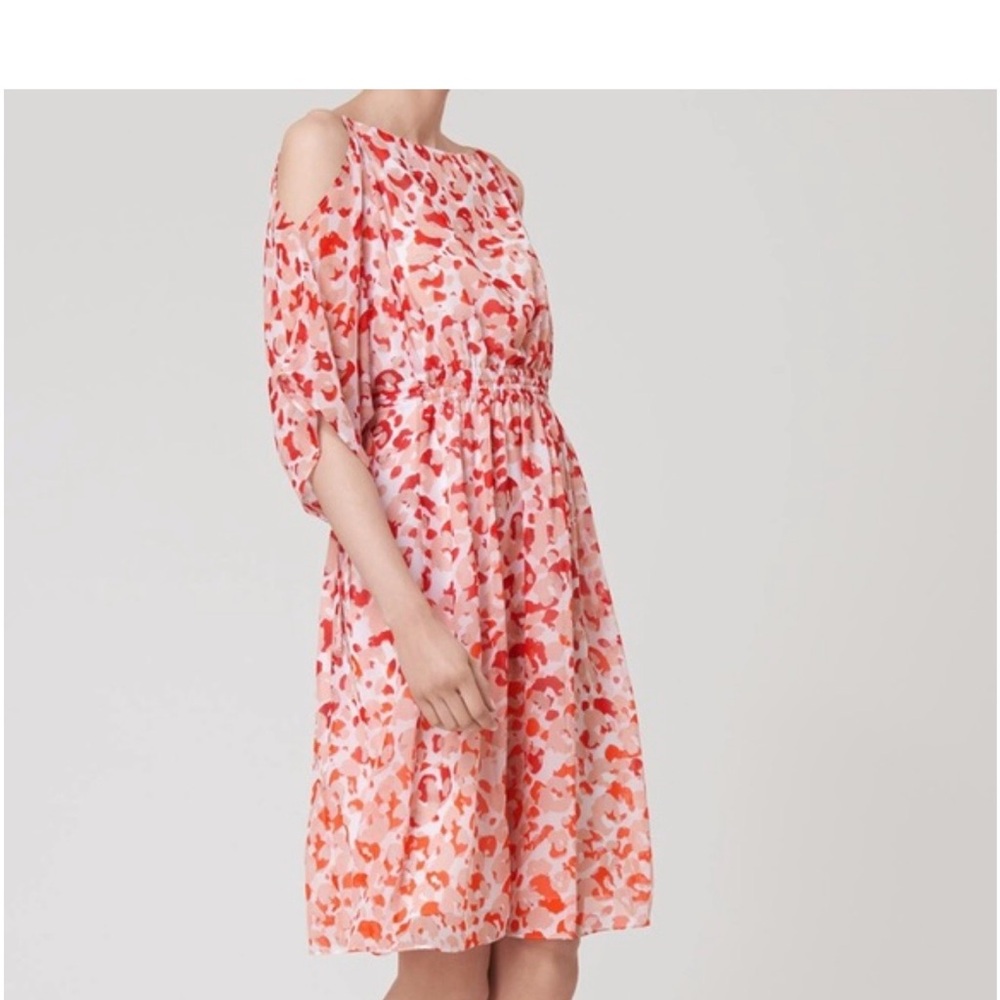 LK Bennett Pink and Red Floral Midi Dress